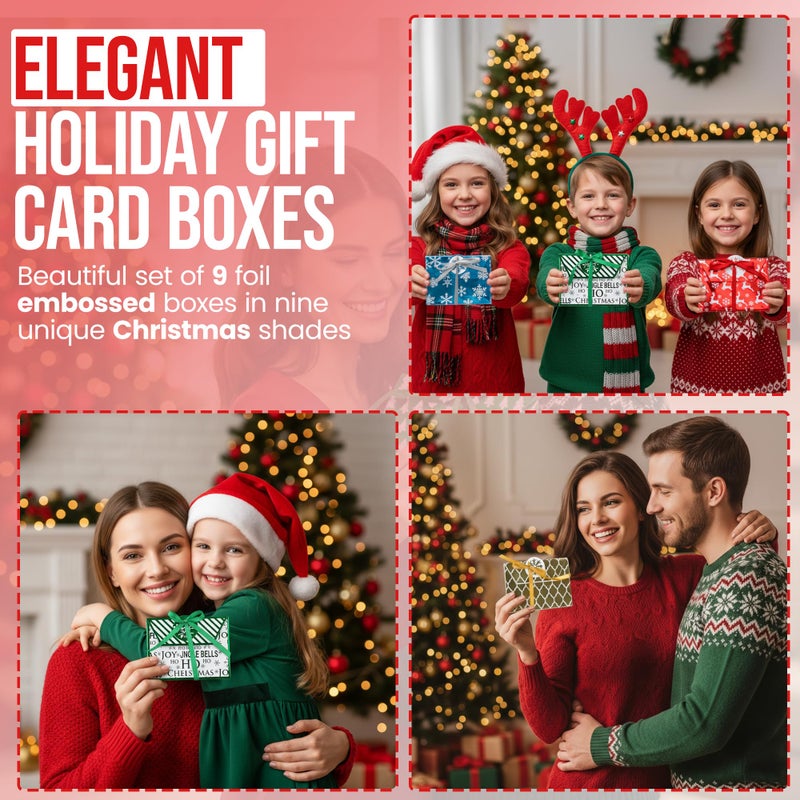 Iconikal 9-Pack Christmas Holiday Foil Embossed Gift Card Holder Boxes with Ribbons Cash Money Presents - Image 3